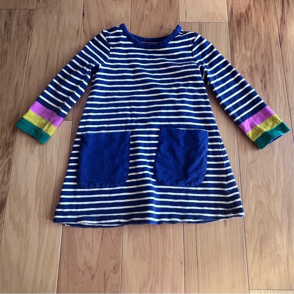 Mini Boden Navy Striped Dress with Colorful Sleeves